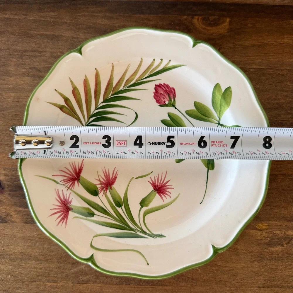 Vintage San Marco Nove Italy Botanical Floral Plate Scalloped Green Rim